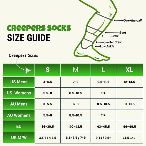 Creepers Merino Toe Socks - Iconic Stripes- Crew length